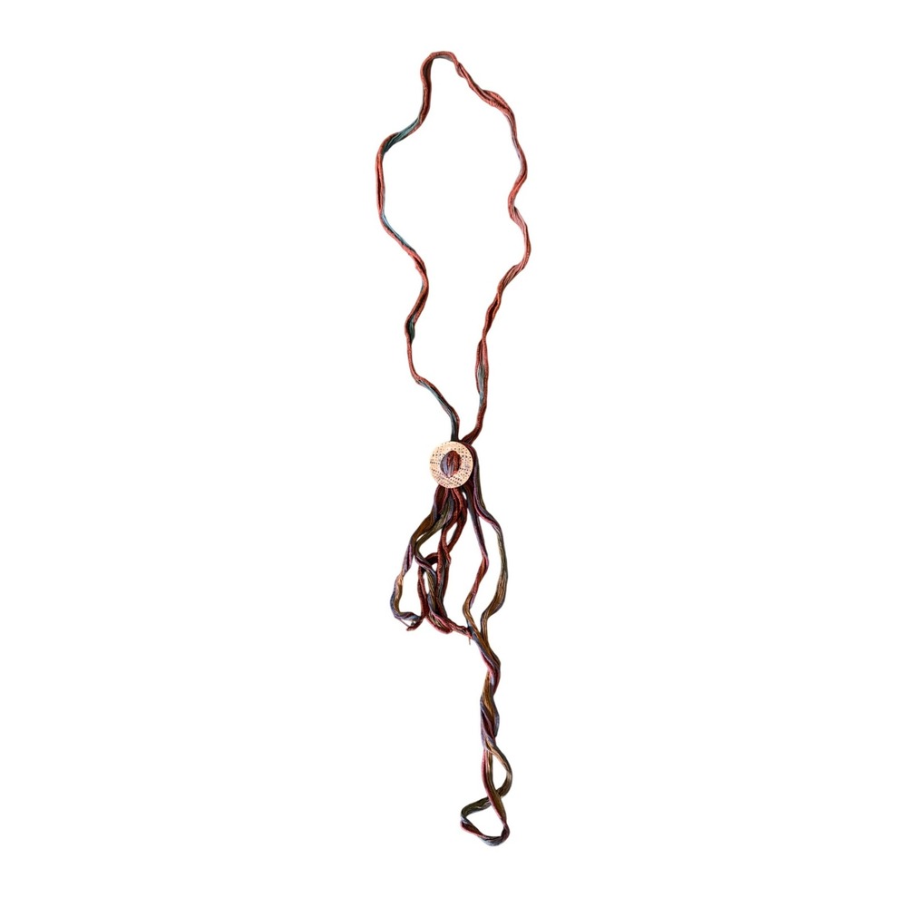 Artisan Multi-Strand‎ Silk Cord Lariat Necklace Copper Hammered Disc Earthy